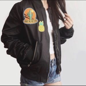 Topshop Badged Bruce bomber jacket satin black